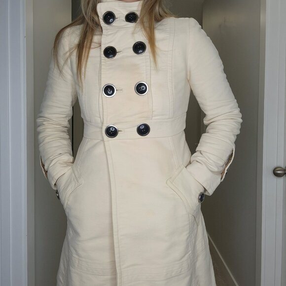 Womens Vintage Mango Double Breasted Long Coat, Cream - Picture 7 of 16